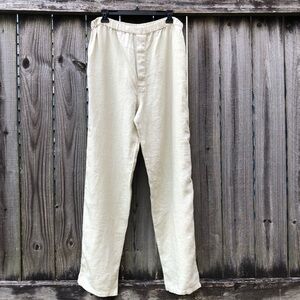 120% Lino Casa Pull On Linen Pants Size L Wide Leg High Rise Elastic Waist